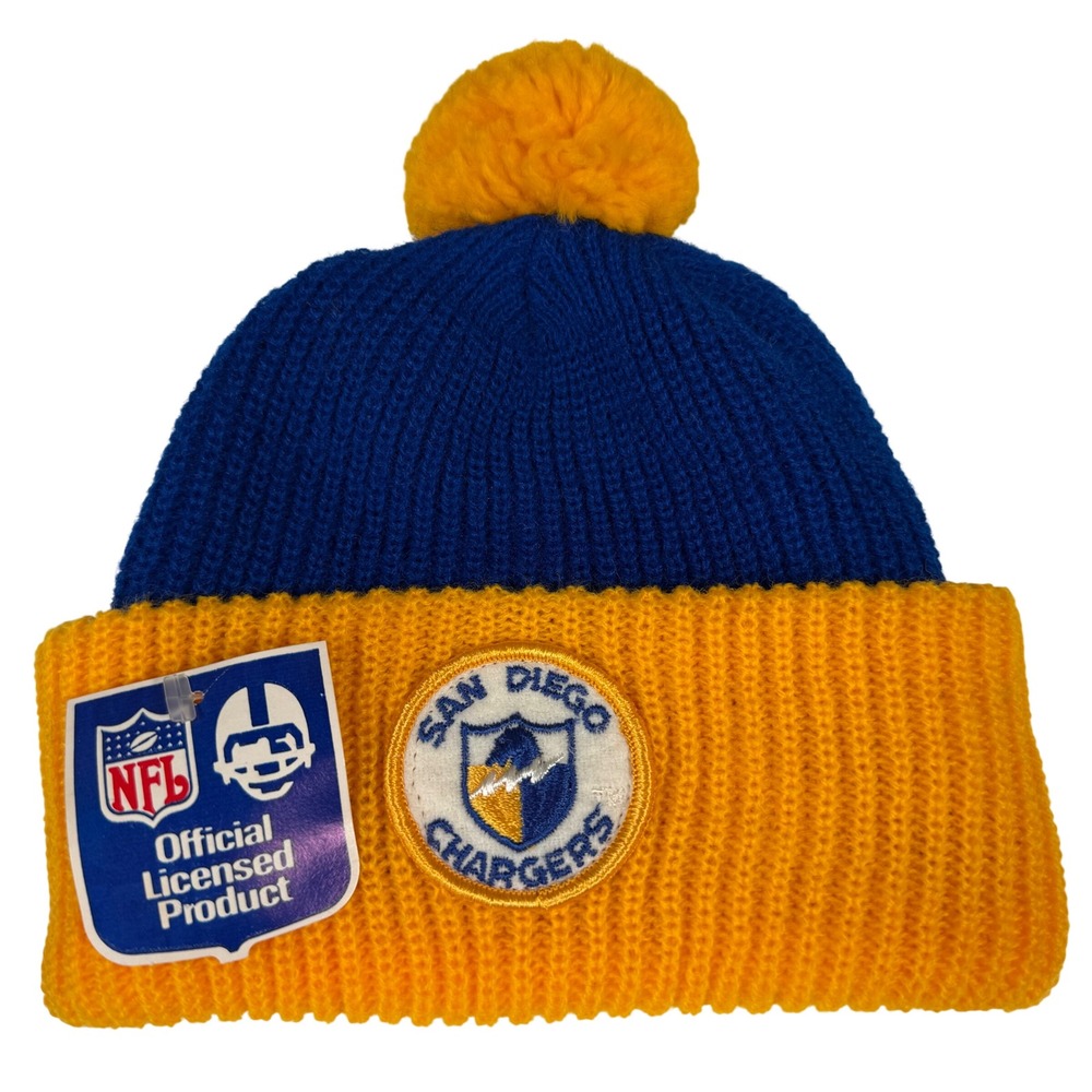 NFL Beanie San Diego Chargers Kids OS Blue Yellow Vintage Deadstock Knit Pom Hat